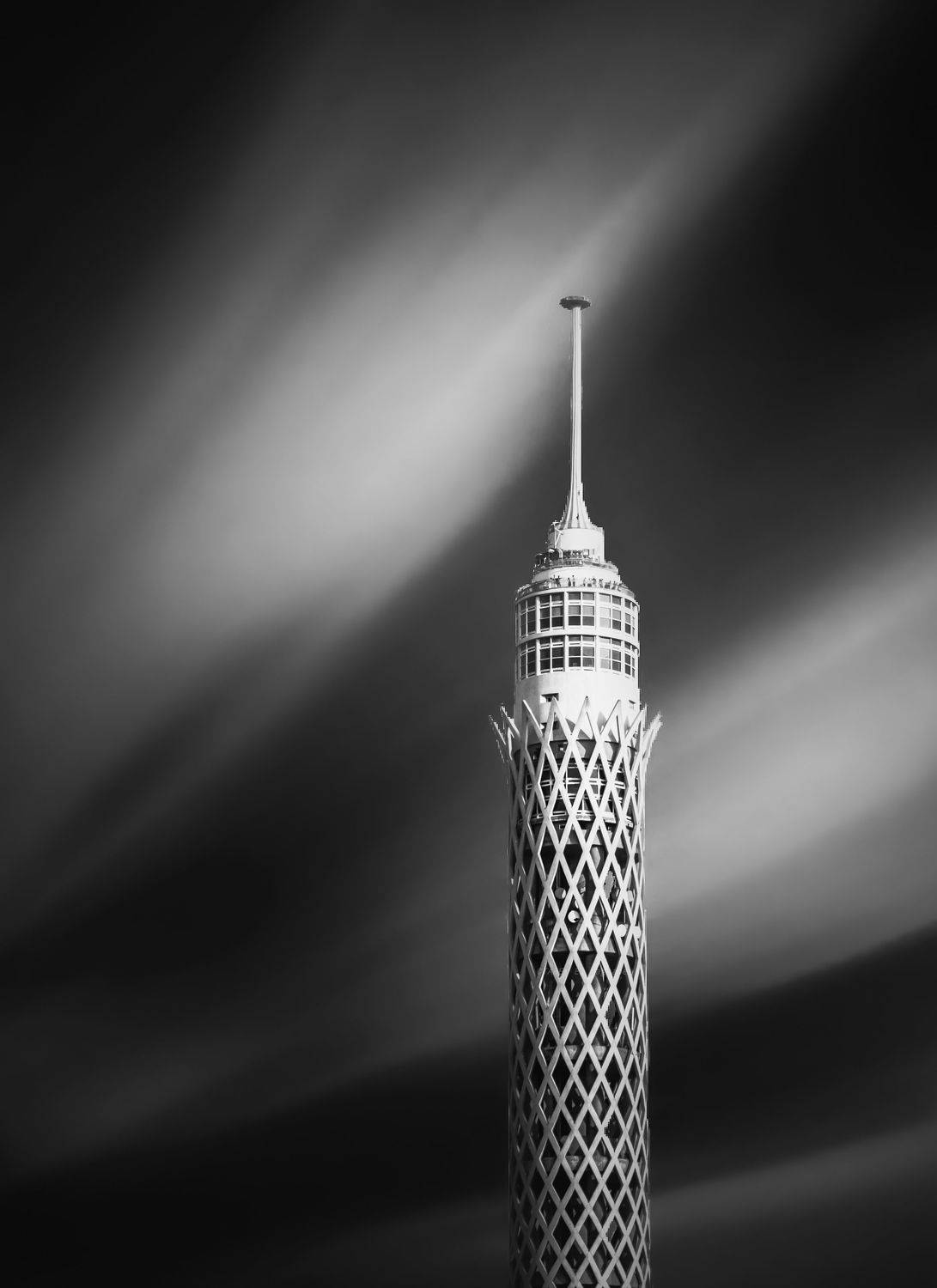 cairo tower, art, fine art, buildings, street, black, b&w, Tarek El Magrabe