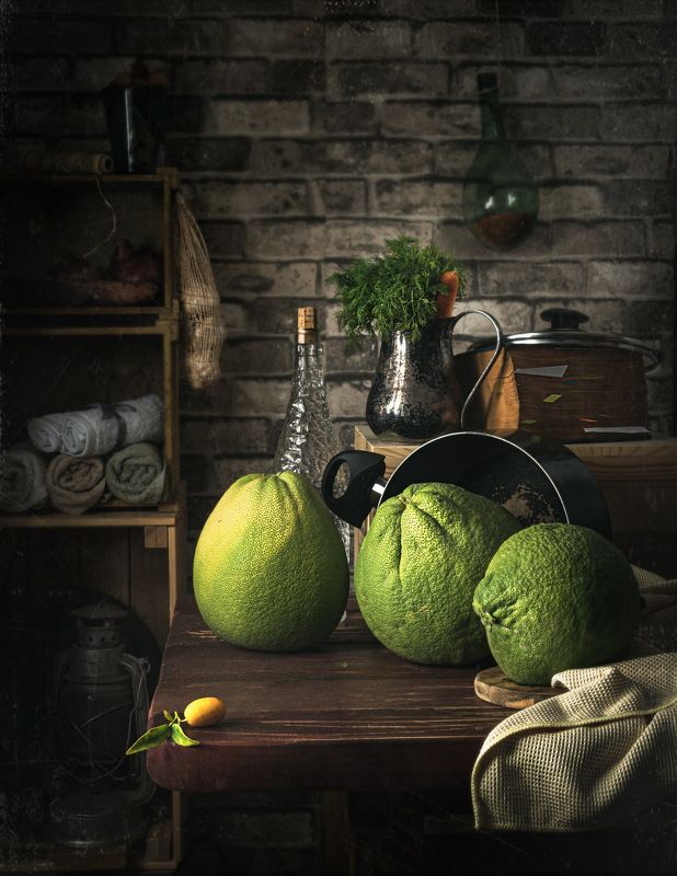 Still life , pomelo fruits, kitchen, dishes, Once in the kitchen... / Однажды на кухне... фото превью