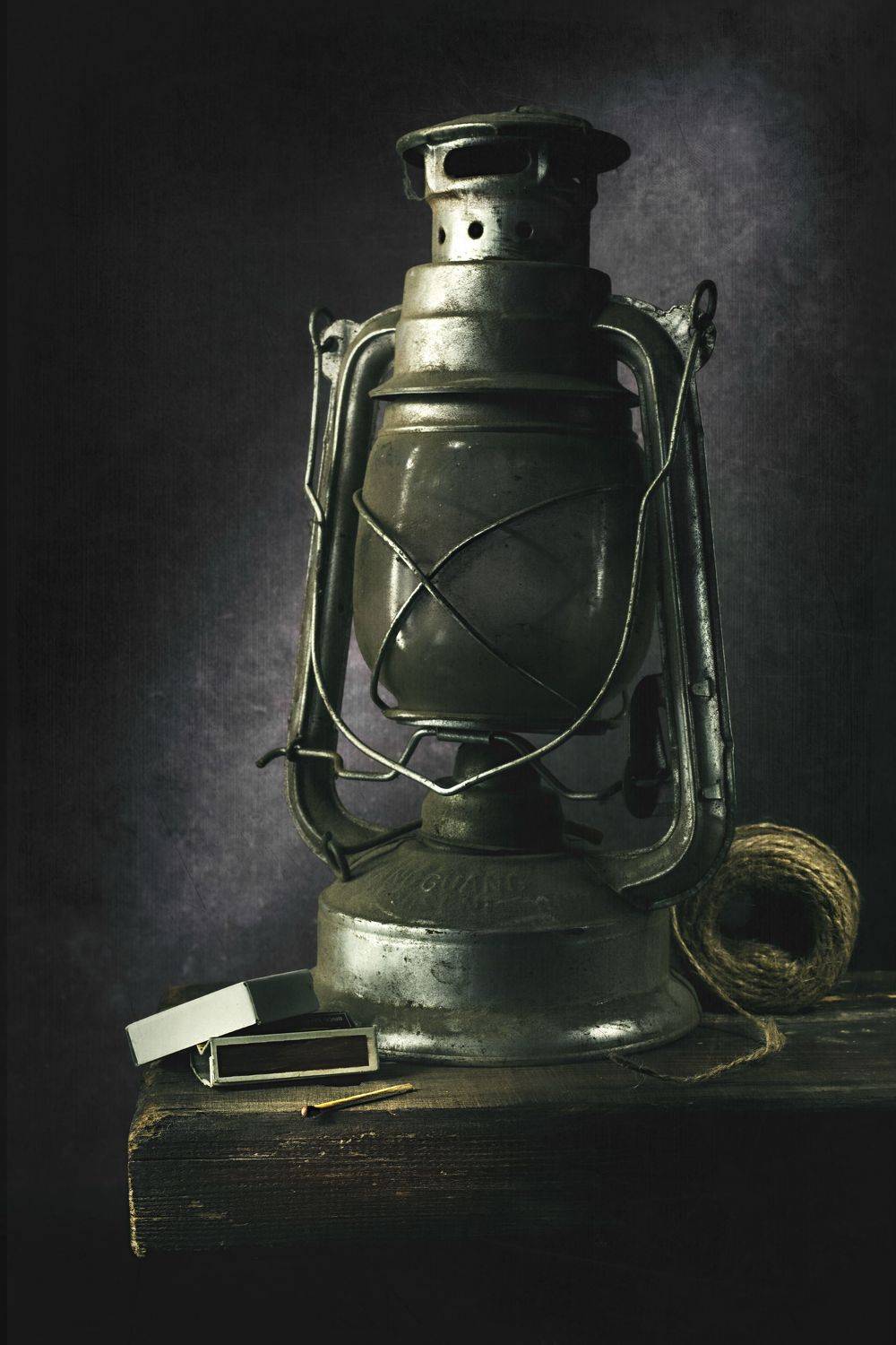 Still life, old kerosene lamp, matches, light brush, one shot, Вадим Кулинский
