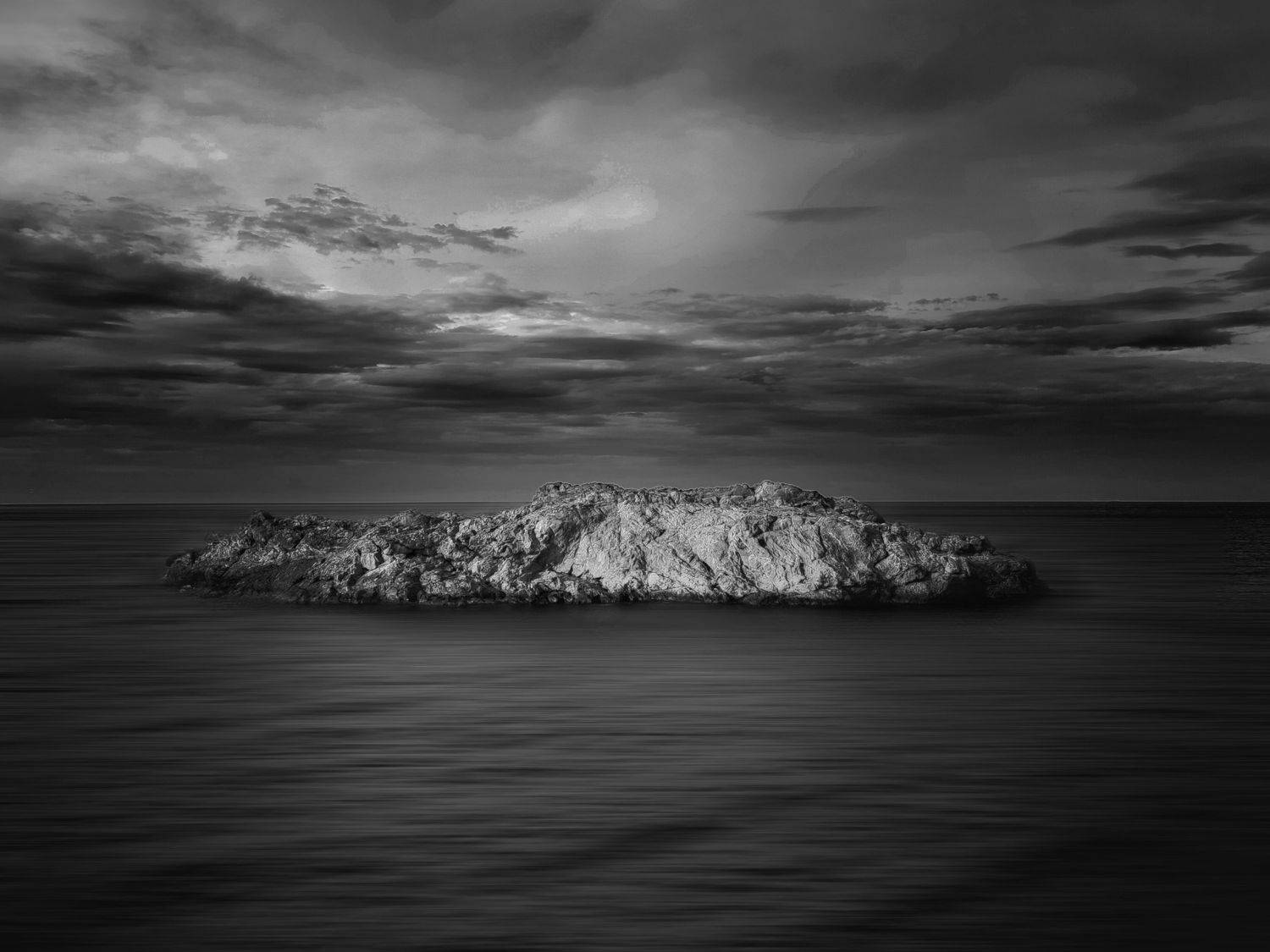 black and white, landascape, clouds, sea, rock, seascape, Benaissa Ilyes