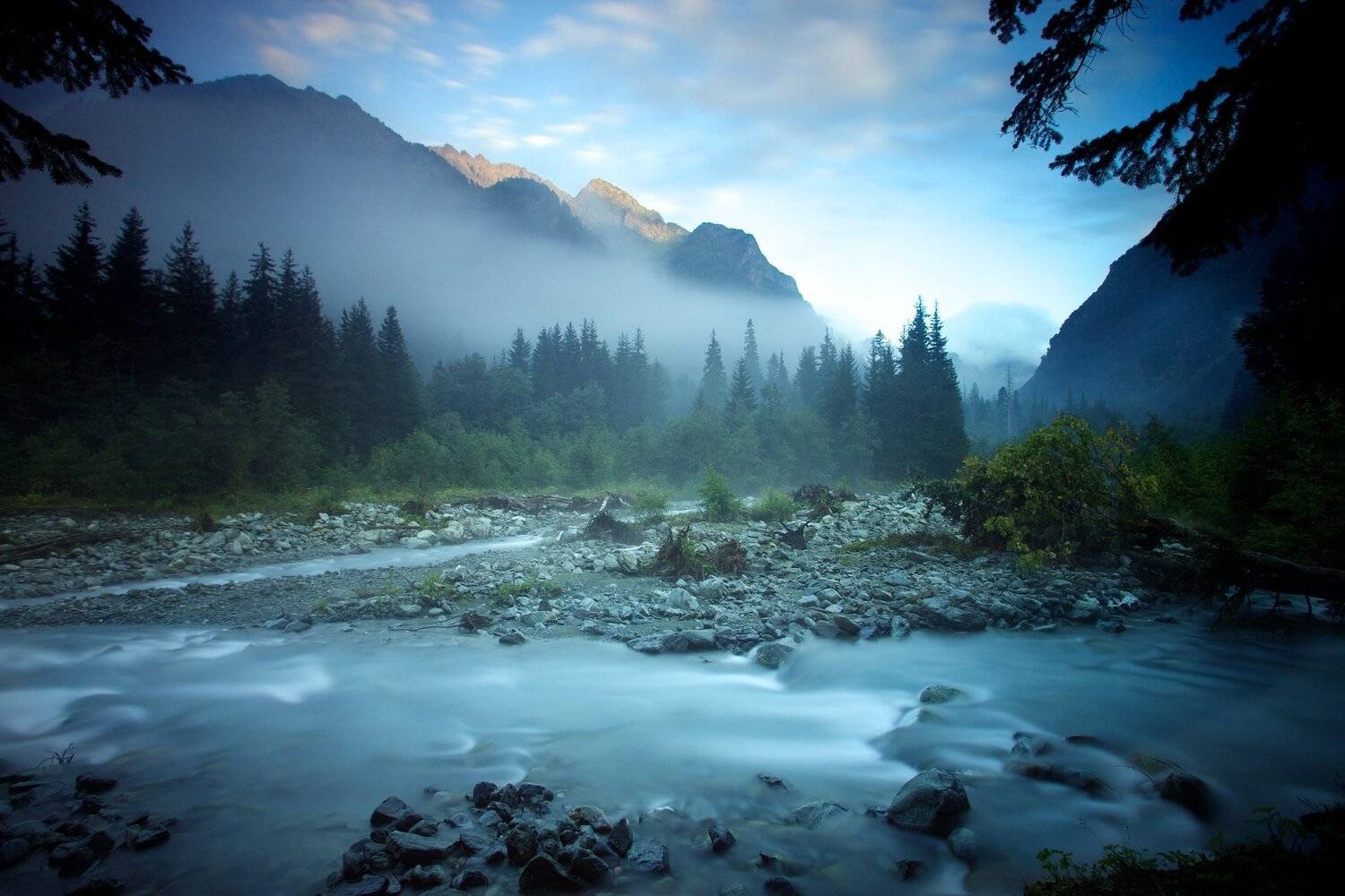 Долина, Закат, Река, Санчара, Северо-западный кавказ, Туман, Никифоров Егор
