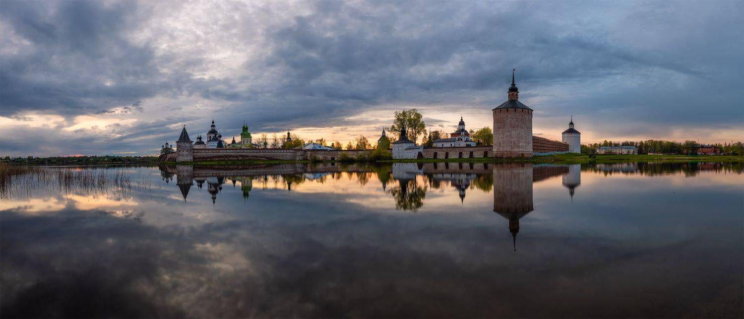 монастырь, кириллов, россия, вологодская область, русский север, закат, архитектура, озеро, отражение, пейзаж, панорама, monastery, kirillov, russia, vologda region, russian north, sunset, architecture, lake, reflection, panorama, landscape, Алексей Королёв