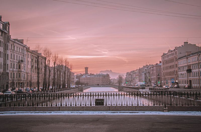 СПб, закат, город Зимний закат фото превью
