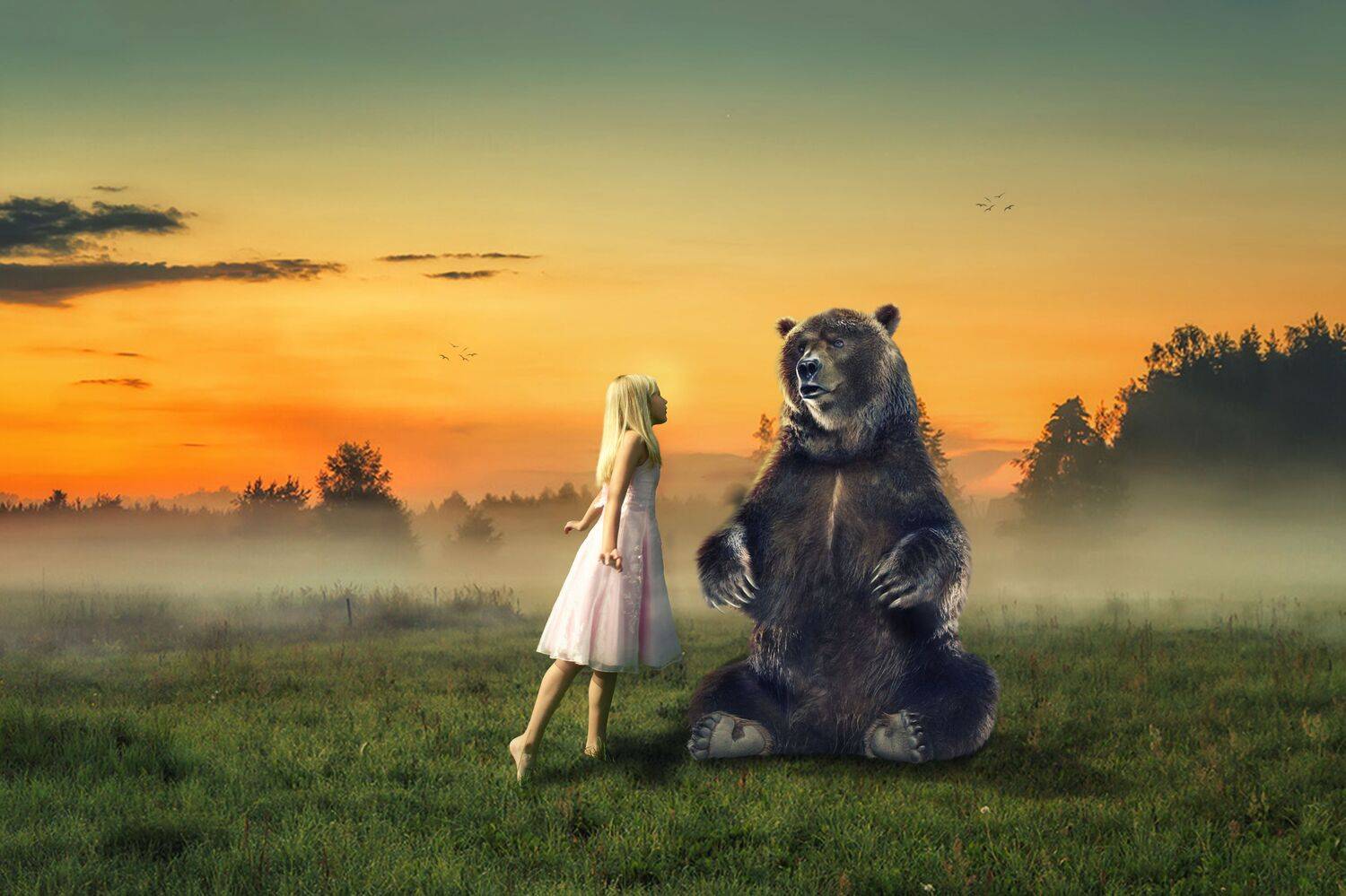 девочка, поле, медведь, Sergii Vidov