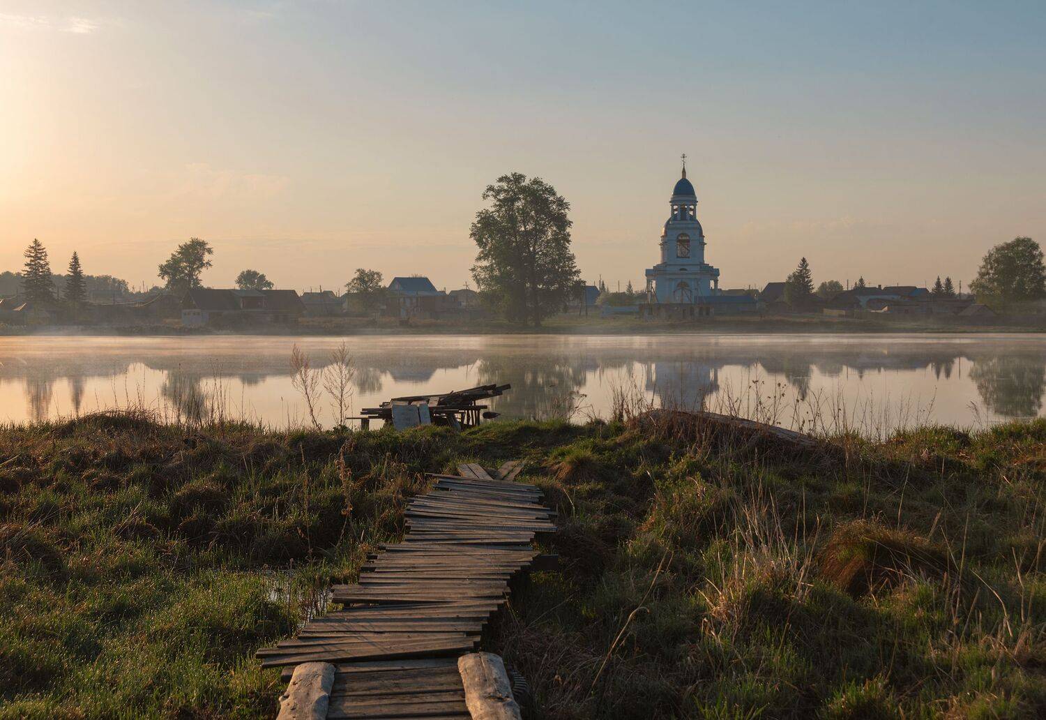 южный урал, село воскресенское, утро, туман, деревенский пруд, Кетова Вера