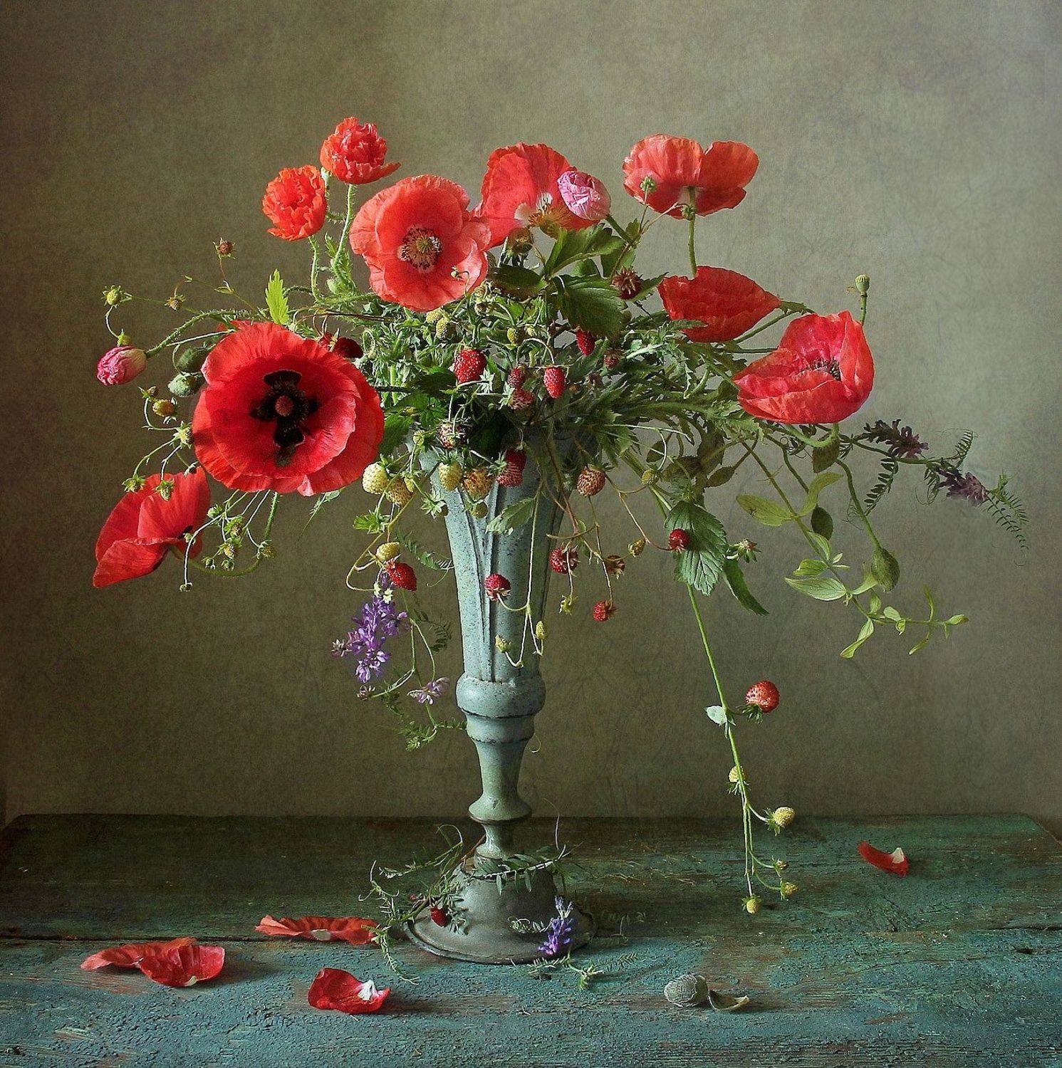 натюрморт, цветы, полевые цветы, лето, марина филатова, земляника, Марина Филатова