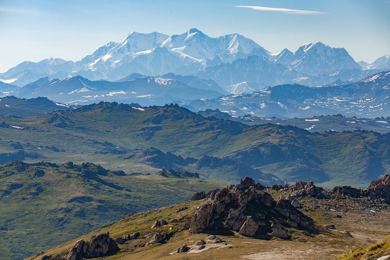 алтай, белуха, табын-богдо-ола, маашей-баши, чокпартас Три вершины с Чокпартаса фото превью