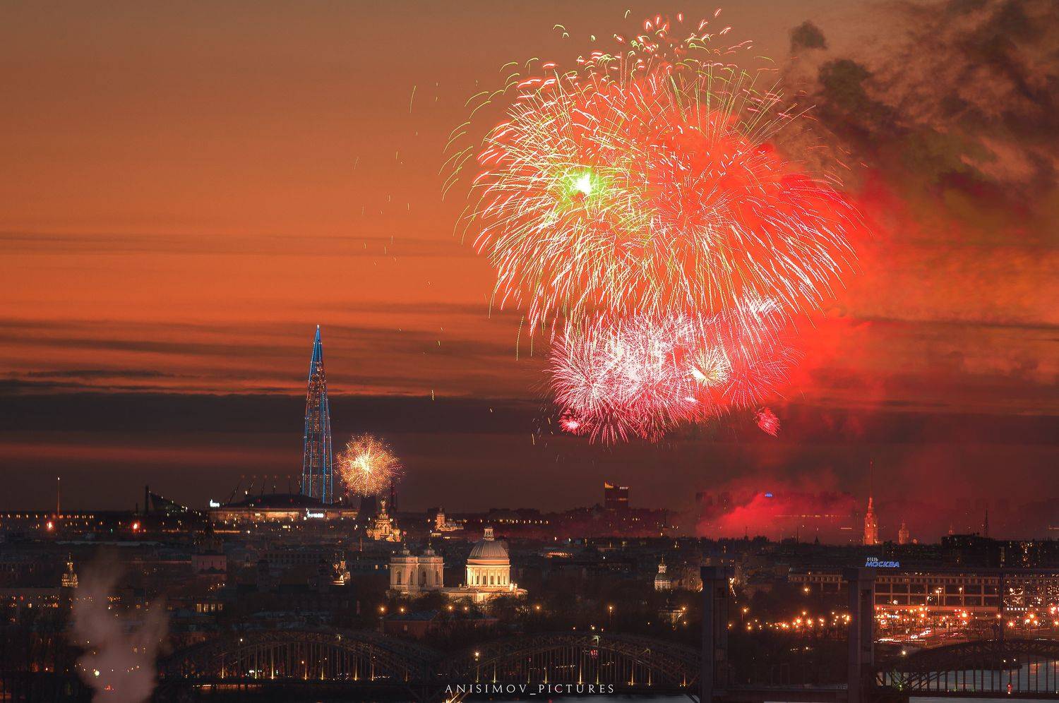 санкт-петербург, архитектура, город, салют, спб, питер, россия, 9 мая, день победы, закат, Дмитрий Анисимов