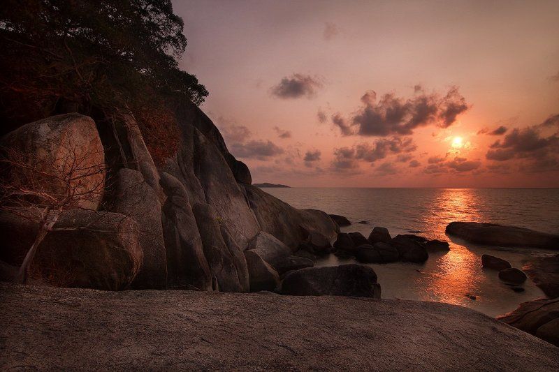 Island, Lamai, Rocks, Thailand, Ламаи, Остров, Рассвет, Скалы, Таиланд Grandmother and Grandfather Rocks фото превью