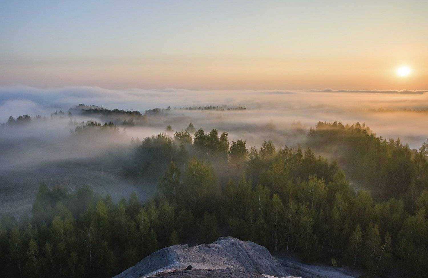 Осень, Пейзаж, Рассвет, Туман, Утро, Анатолий Зверев