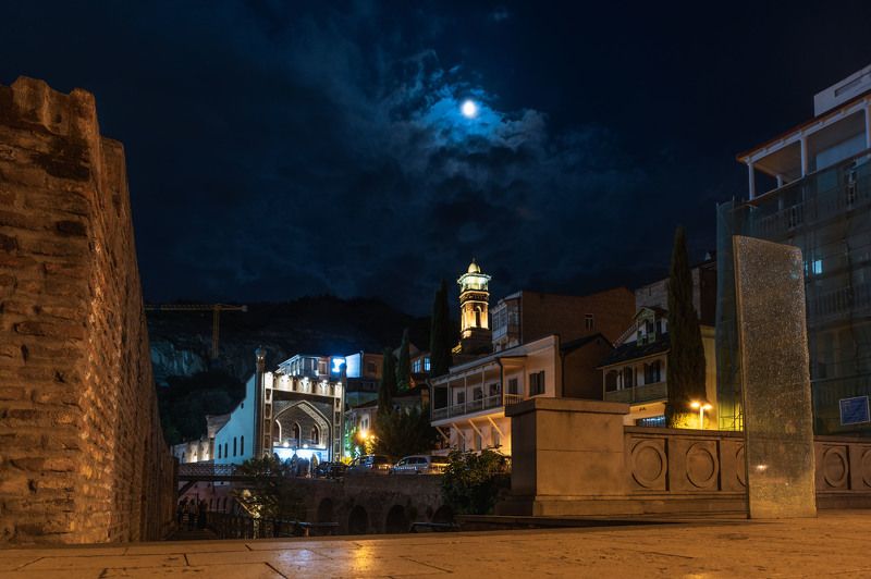 city, night, tbilisi, georgia, mosque, architecture, Тбилиси. фото превью