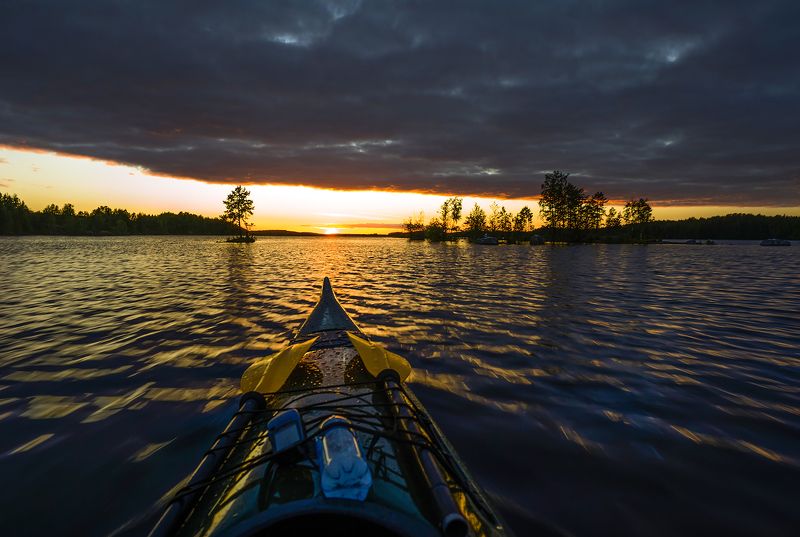 карелия Закат на озере фото превью