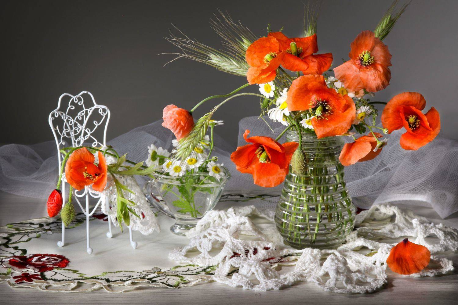 натюрморт, букет, маки, ромашки. ваза, салфетки, Шруб (Беляева) Татьяна