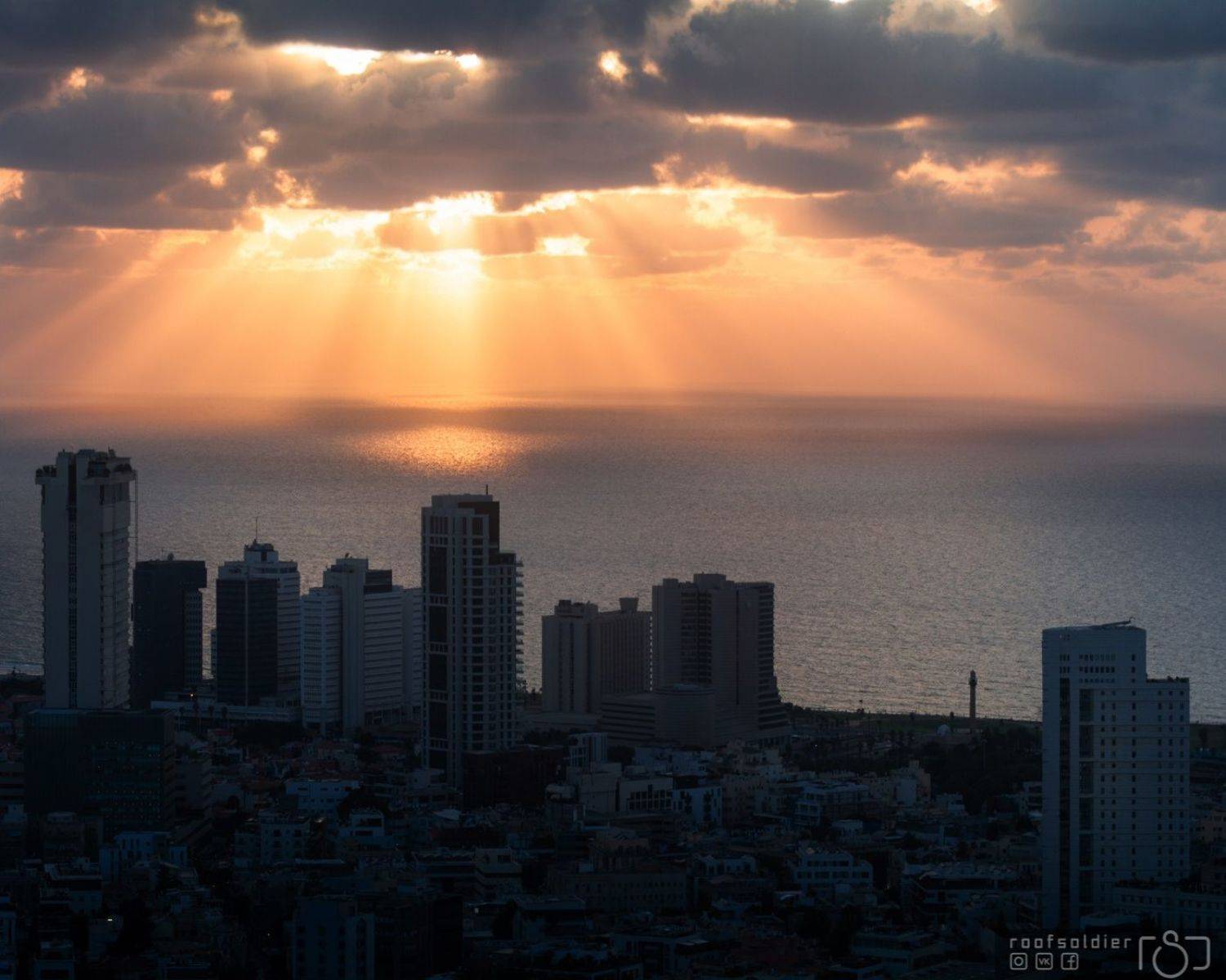Tel aviv, Israel, city, urban, architecture, cityscape, street, above, structure, skyscraper, modern, sunset, clouds, sea, ocean, Голубев Алексей