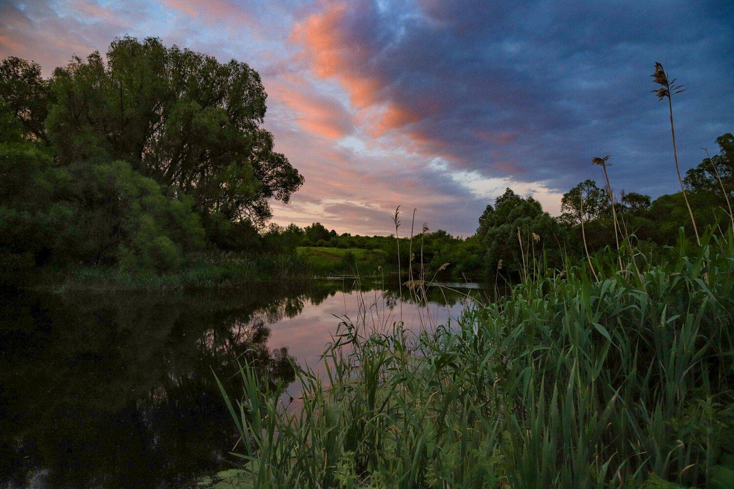 Вечер, пруд, закат, пейзаж, Юрий Морозов