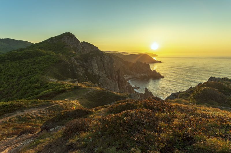 рассвет, море, скалы  фото превью