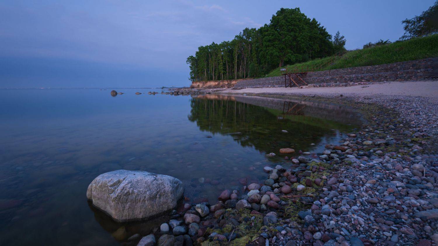 балтийское море, штиль, лес, отражение, камни, Popoff Dmitry