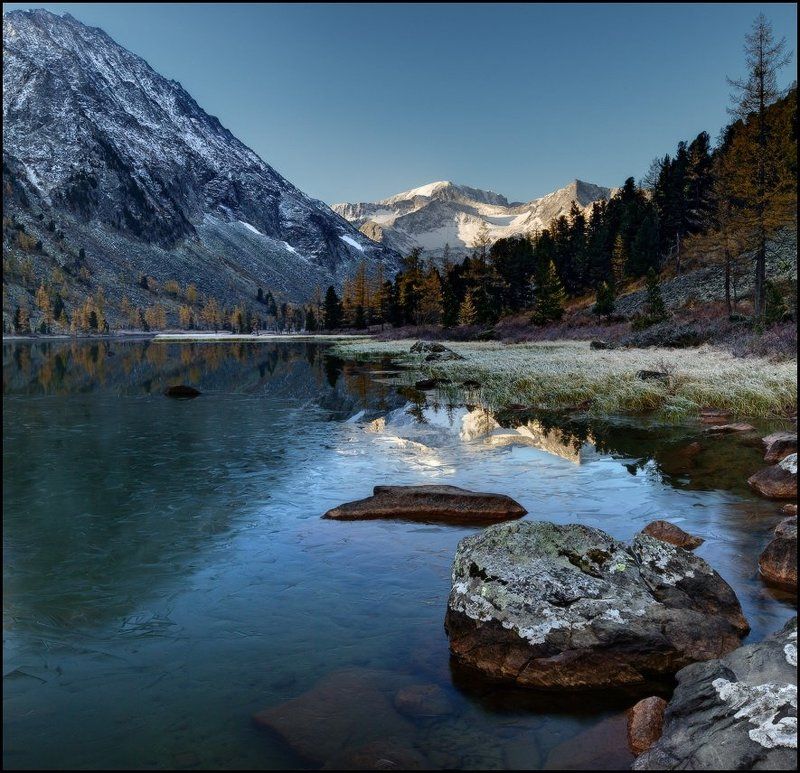 Алтай, Горы, Крепкое, Лед, Озеро, Осень, Утро Утро на Крепких озерах фото превью