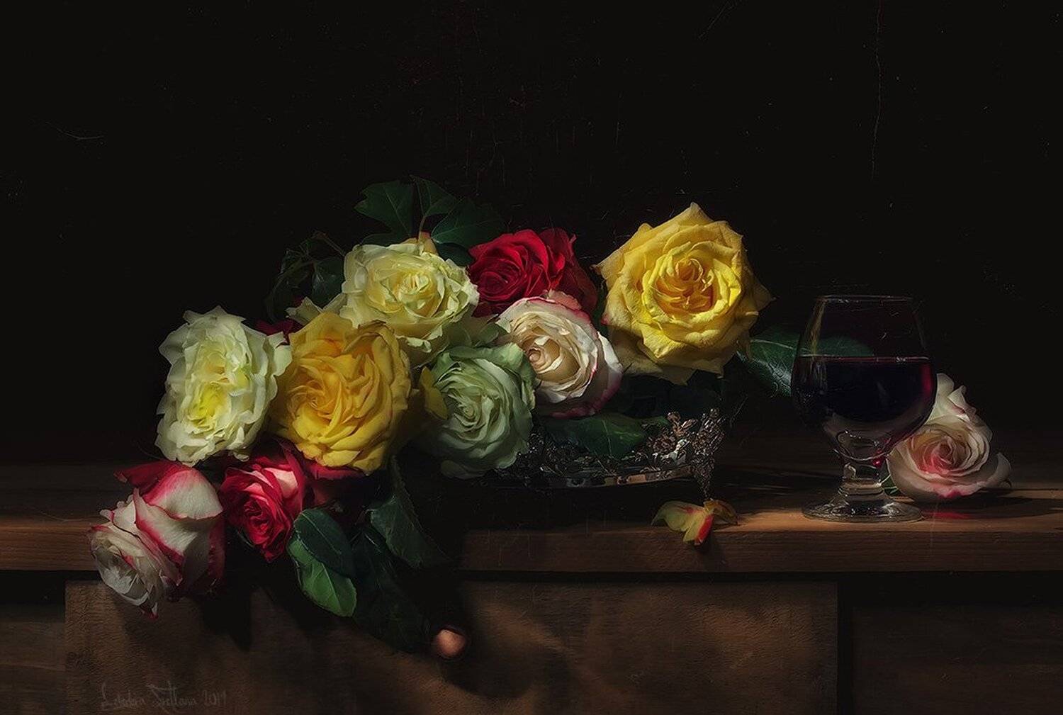 Букет, Вино, Натюрморт, Розы, Светлана Л.