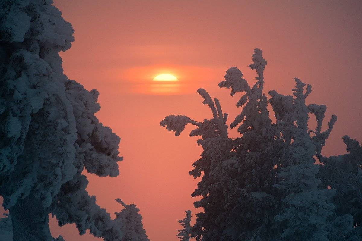 зима, вечер, закат, мороз, шерегеш, горная шория, Валерий Пешков