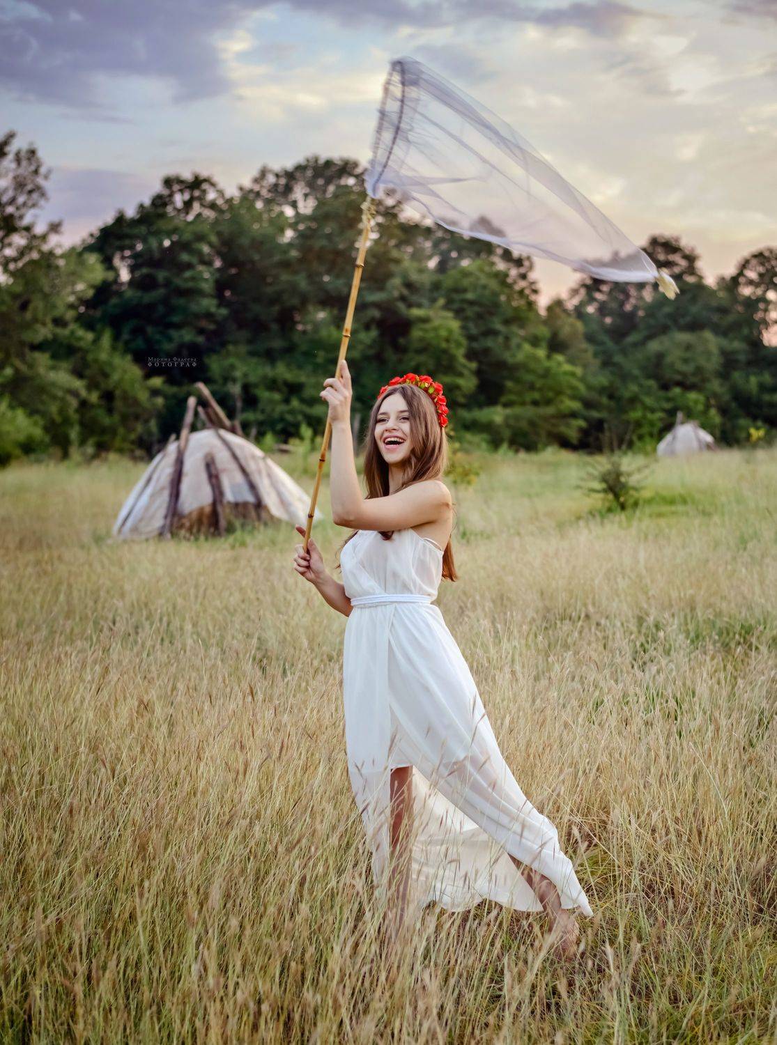 лето, девушка, полянка, вечер, закат,  Мариночка