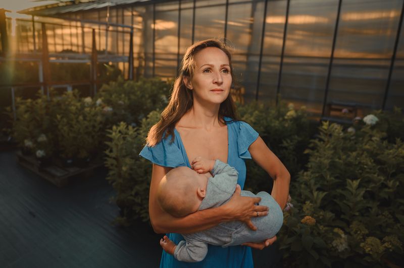 кормление, мать, дитя, ребенок, мама, нежность, семья, любовь Кормление на закате фото превью