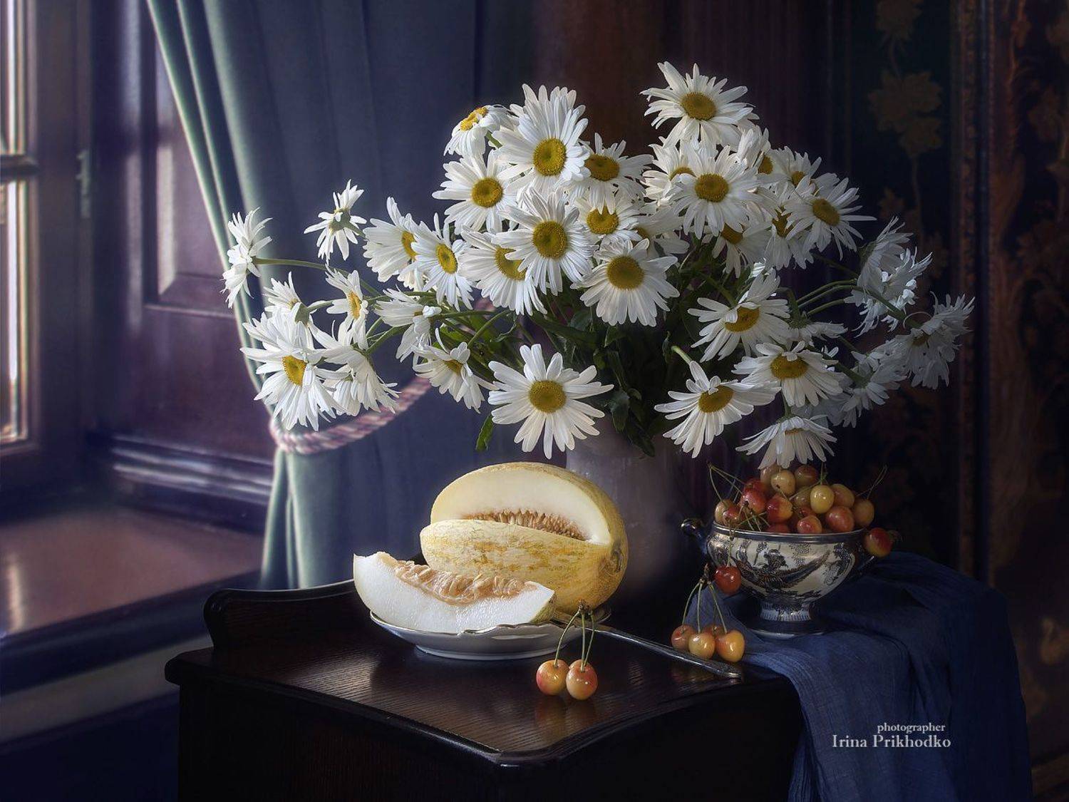 натюрморт, лето, фрукты. плоды, цветы, букеты, ромашки, Приходько Ирина