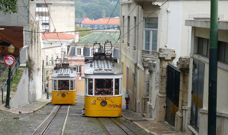 city, funicular, transport, tram, carriage, movement, symbol, landmark, street, architecture, history Morning, Gloria, Bica and Lavra фото превью