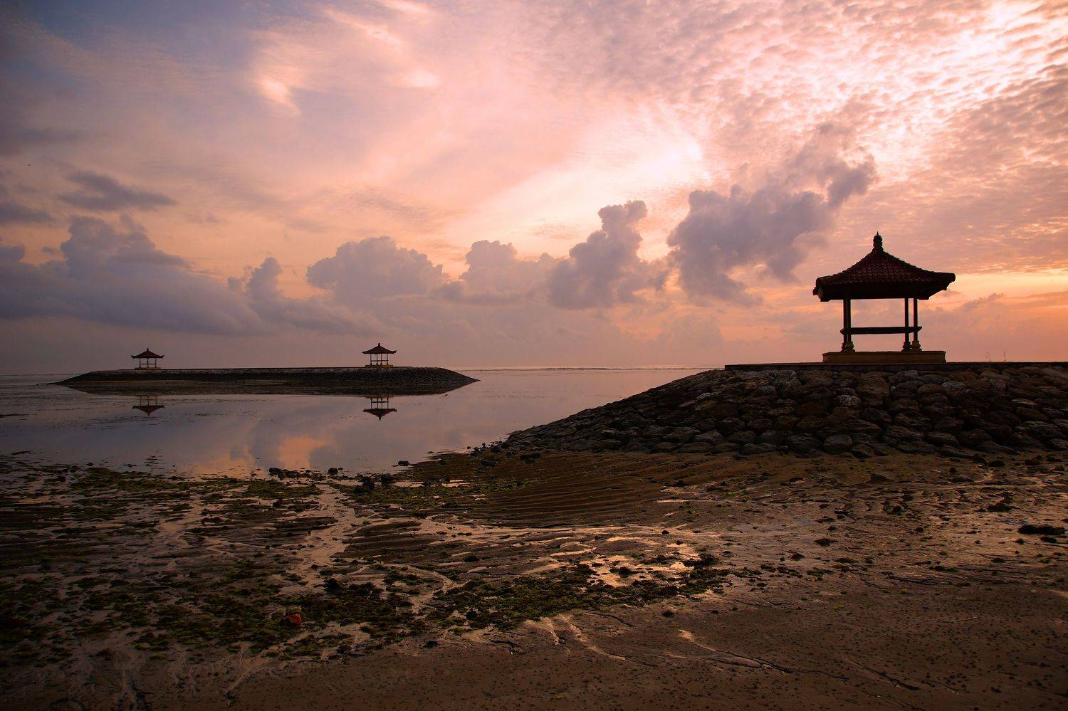 dawn, reflection, low tide, shore, sunrise, horizon, light, sun, ocean, sea, color, landscape, bright, nature, boat, summer, sky, Сергей Андреевич