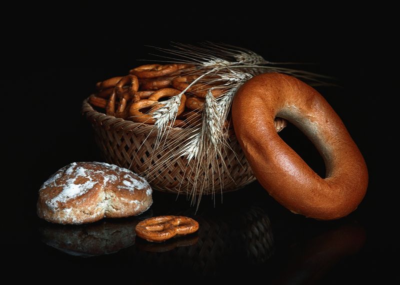 натюрморт, колосья, печенье, пряник, корзинка  фото превью