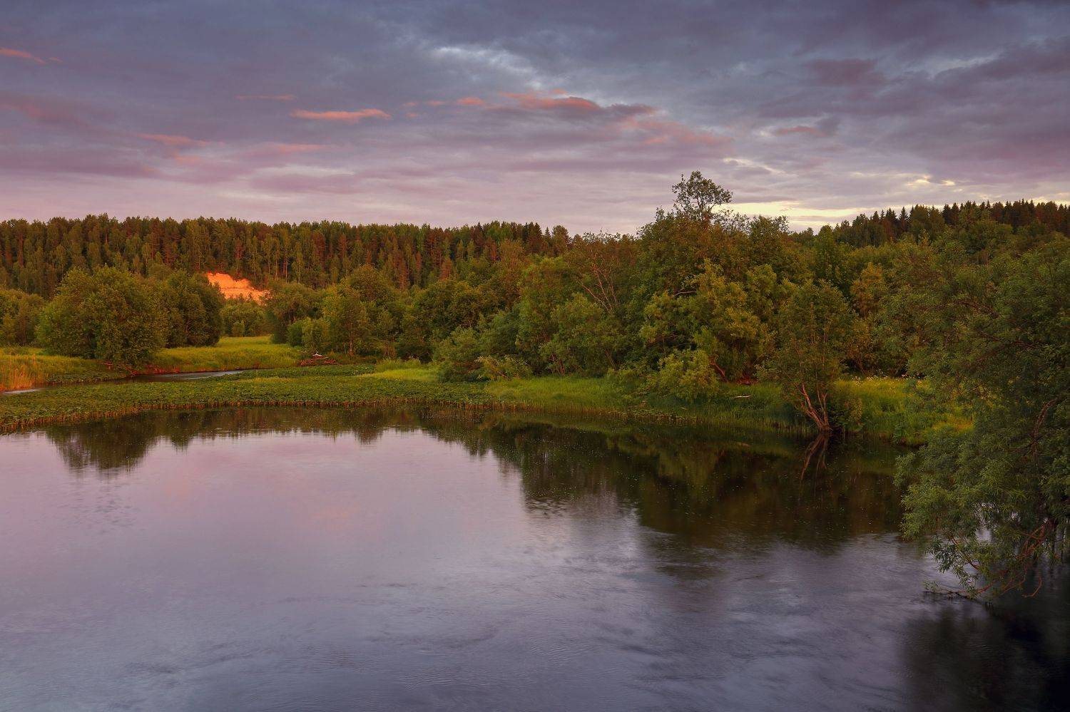 вечер, природа, закат, река, река, лес, север, небо, Титов Александр
