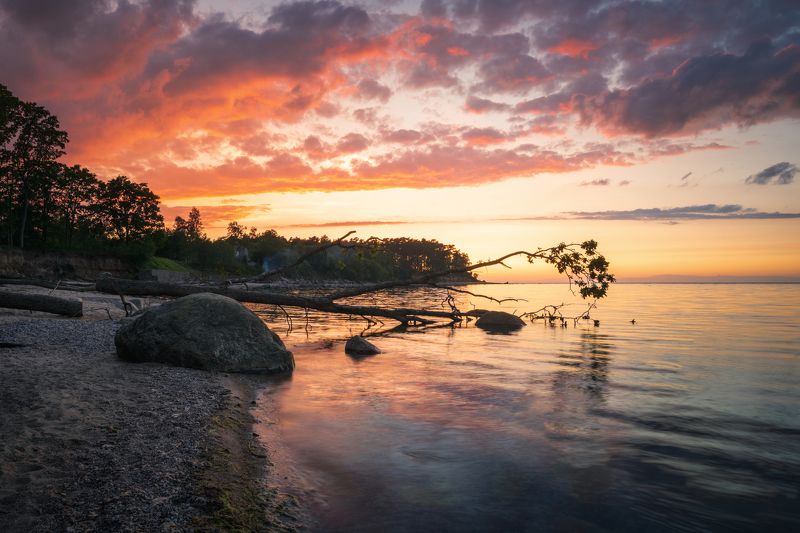 закат, балтийское море, штиль, оранжевое небо * фото превью