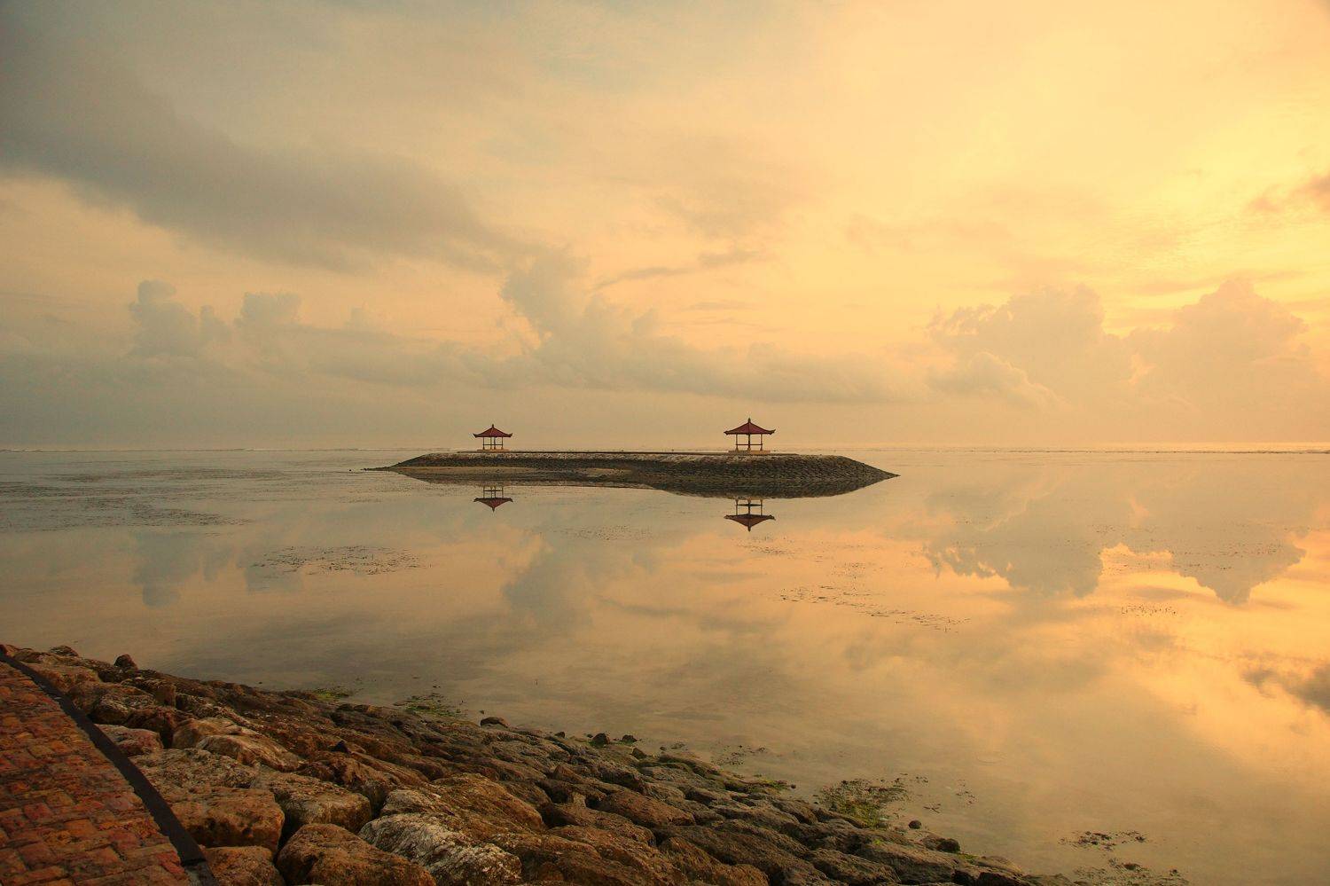 dawn, reflection, low tide, shore, sunrise, horizon, light, sun, ocean, sea, color, landscape, bright, nature, boat, summer, jukung, sky, Сергей Андреевич