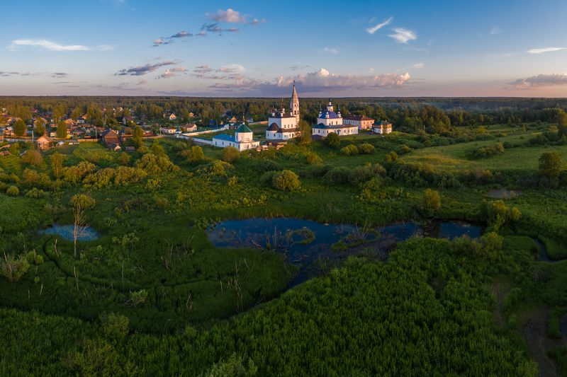 монастырь, архитектура, лето, село, костромская область, россия, пейзаж, закат, monastery, architecture, summer, village, kostroma region, russia, landscape, sunset Костромская земля фото превью