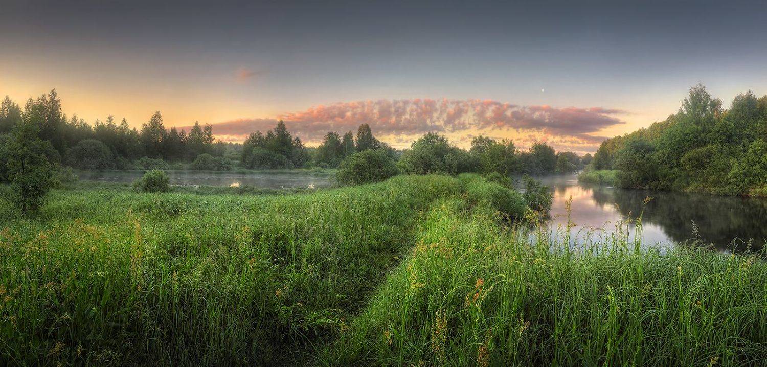 панорама деревня лето река утро восход , Александр Бархатов