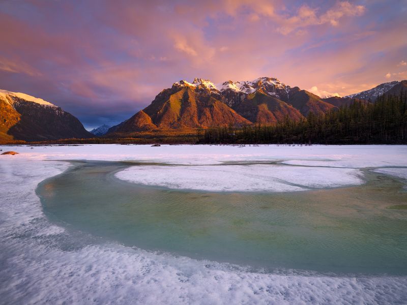 кодар, горы, рассвет, весна Рассвет над Средним Сакуканом с видом на Кодарский хребет. фото превью