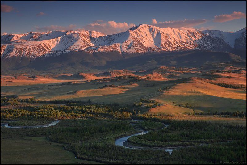 Алтай, Аня графова, Горный алтай, Горы, Закат, Курайская степь, Северо-чуйский хребет, Чуя Тепло заката фото превью
