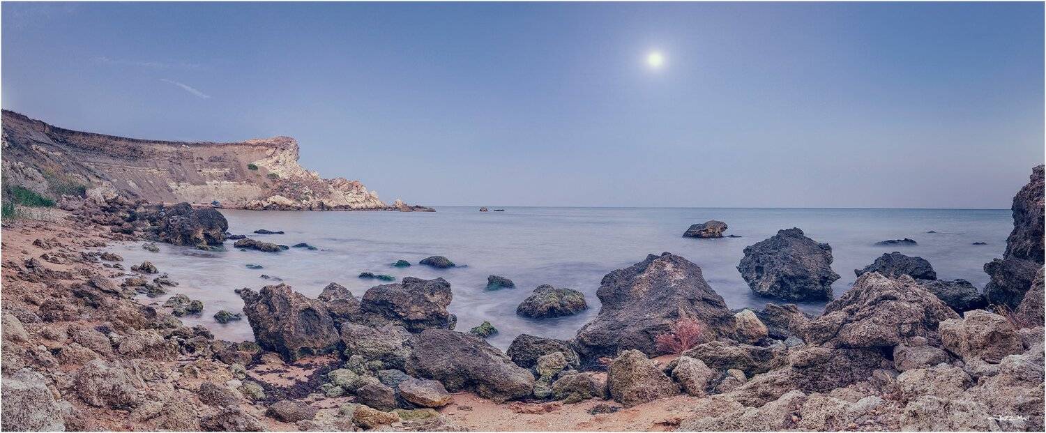 Закат, Камни, Крым, Луна, Панорама, Пляж, Черное море, Jazz Man