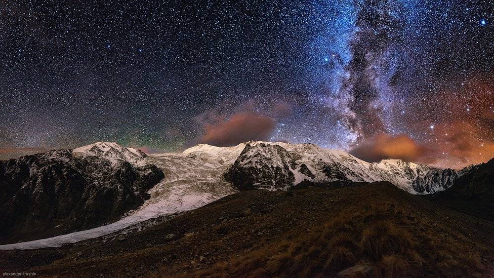 горный пейзаж, джимара, кавказ, казбек, млечный путь, ночной пейзаж, панорама, пейзаж, северная осетия, Александр Трашин