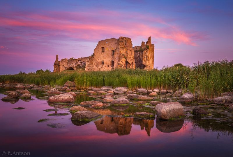 пейзаж, природа, море, эстония, закат, балтийское море, руины замка, замок, тоолсе, elvis antson Руины морского замка фото превью