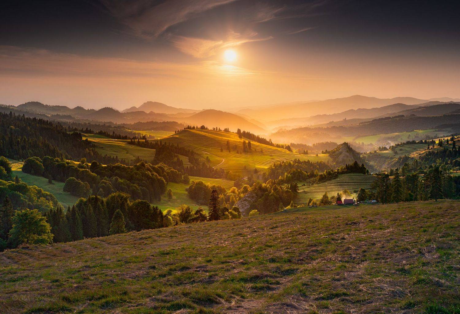 poland, polska, landscape, nature, pieniny, sunset, sun, trees, plants, mountains, sky,  Marcin Dobrowolski