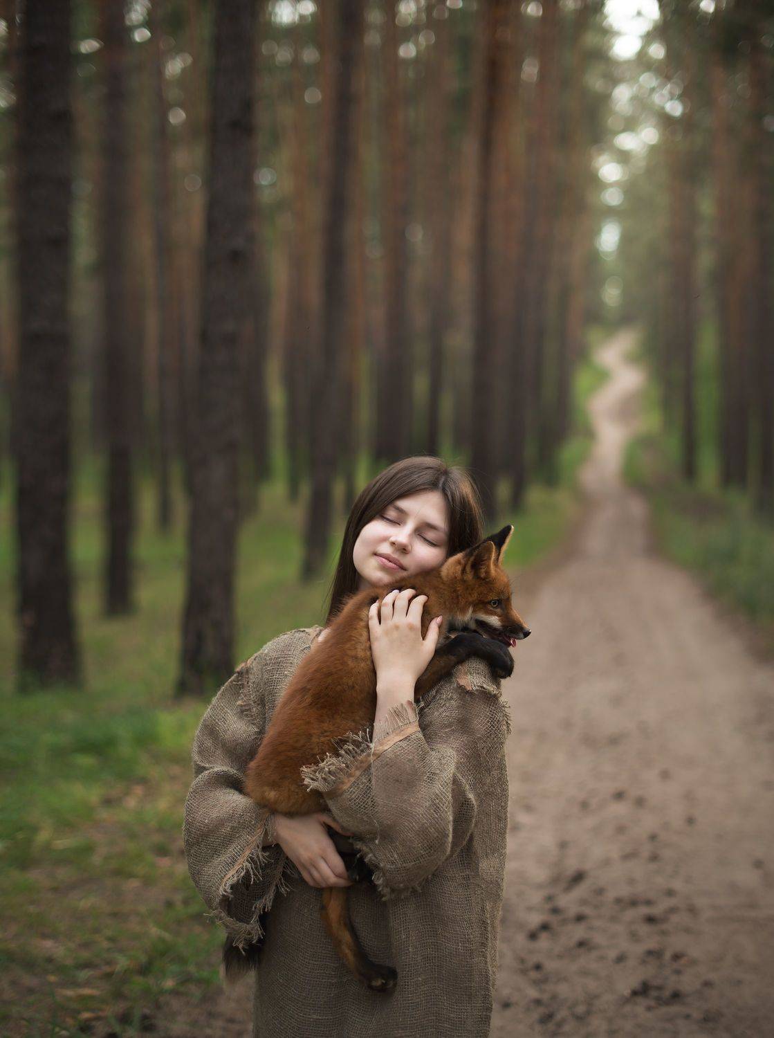 девушка, природа, лес, лиса, гармония, природа, красота, портрет, Екатерина Лобанова