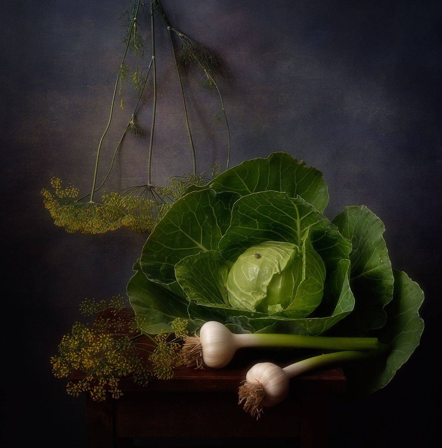 натюрморт,композиция,лето,овощи,капуста,чеснок,укроп, Наталия К