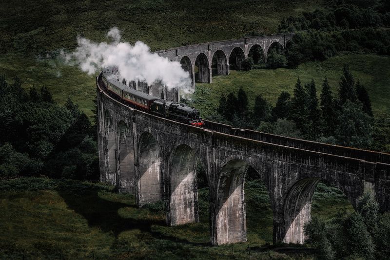scotland, train, glenfinnan, viaduct, harry potter, glenfinnan viaduct, landscape, hogwarts, шотландия, великобритания, great britain Hogwarts Express фото превью
