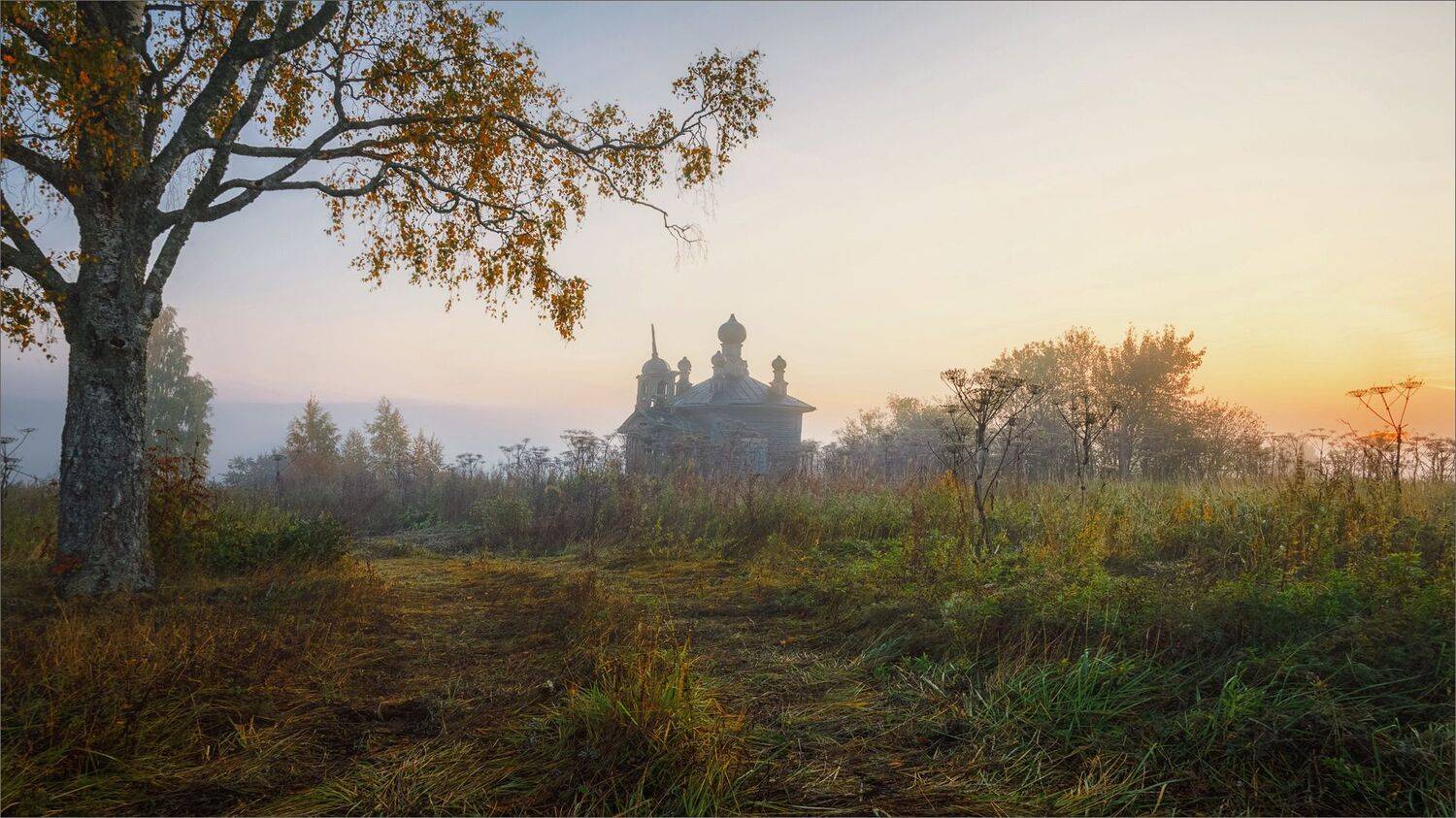 пейзаж, утро, осень, часовня, деревня, александр никитинский, Никитинский Александр
