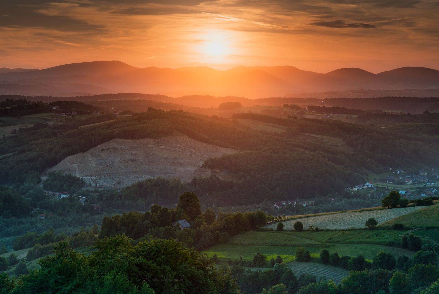 sunset, wolakrogulecka, beskidsądecki, trees, plants, mine, sunlight, farmlands, nikon, poland, polska, lesserpoland,  Marcin Dobrowolski