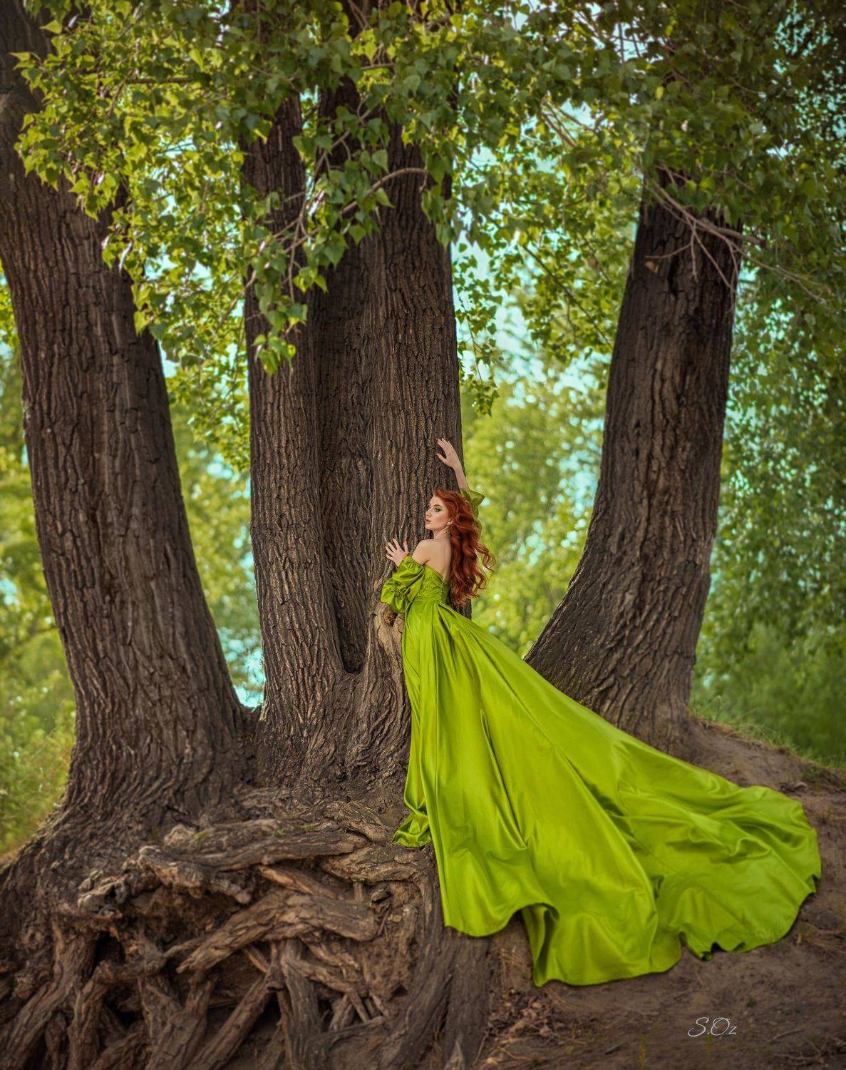 лес, дерево, зелёный, жук, сказка, мифы, история, рыжая, рыжеволосая, платье, модель, fashion, green, wood, sun, summer, солнце, лето, девушка, юность, элегантность, нежность, портрет, в полный рост, nikon, Софья Ознобихина