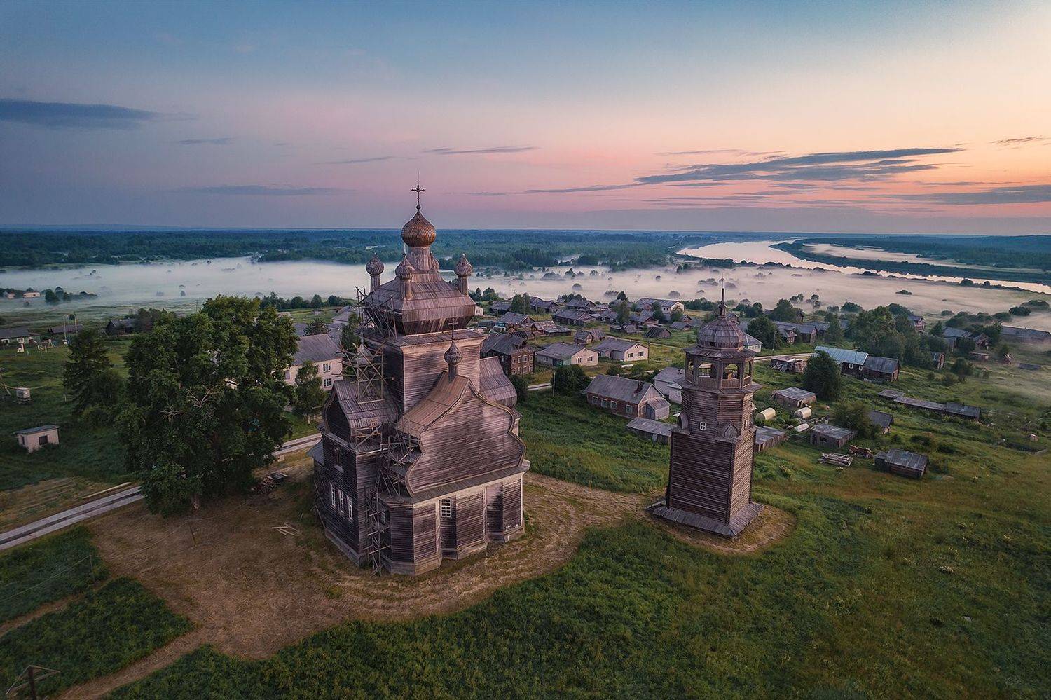 архангельская область, турчасово, онега, река, церковь, туман, белые ночи, рассвет., Владимир Липецких