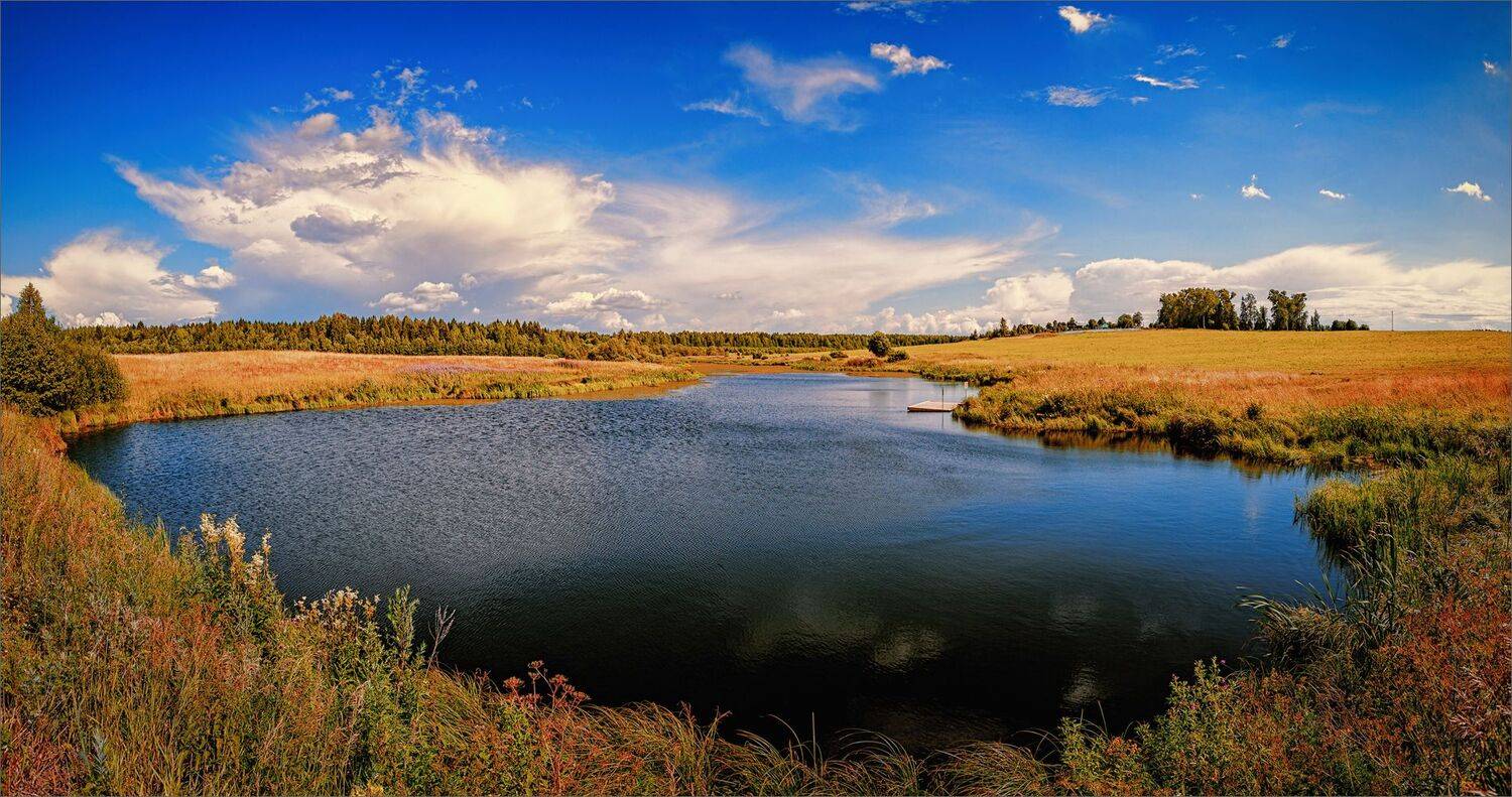 пейзаж, деревня, лето, вода, небо, панорама, цвет, свет, александр никитинский, Никитинский Александр