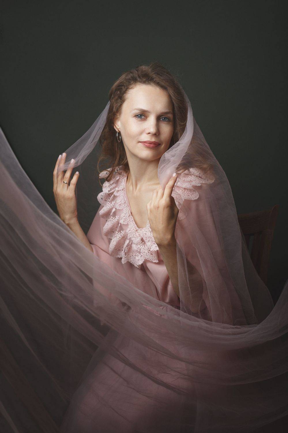 романтика, красивая, кокетливая, нежная, девушка, вуаль, студия, импульсный свет, взгляд,, Оксана Ведмеденко